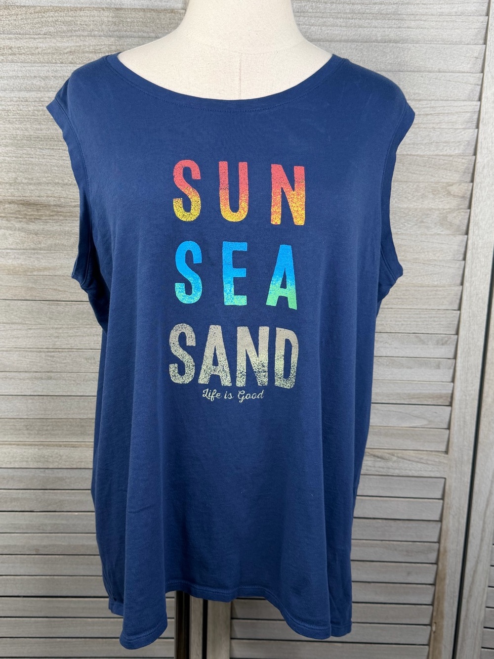 LIFE IS GOOD Women's 100% Cotton Classic Fit Tank Top Navy/Multi-XL